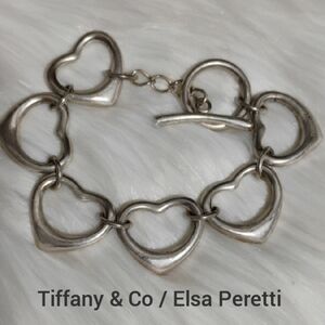 Auth Tiffany & Co Elsa Peretti 925 Sterling Silver Open Heart Link Bracelet